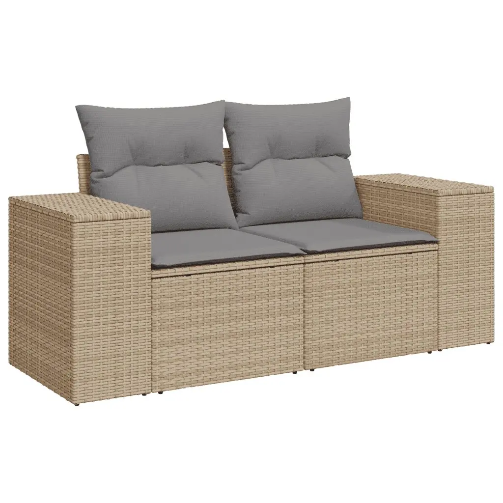 Garden Sofa Set 7 Piece Outdoor Furniture Beige PE Rattan Patio Lounge with