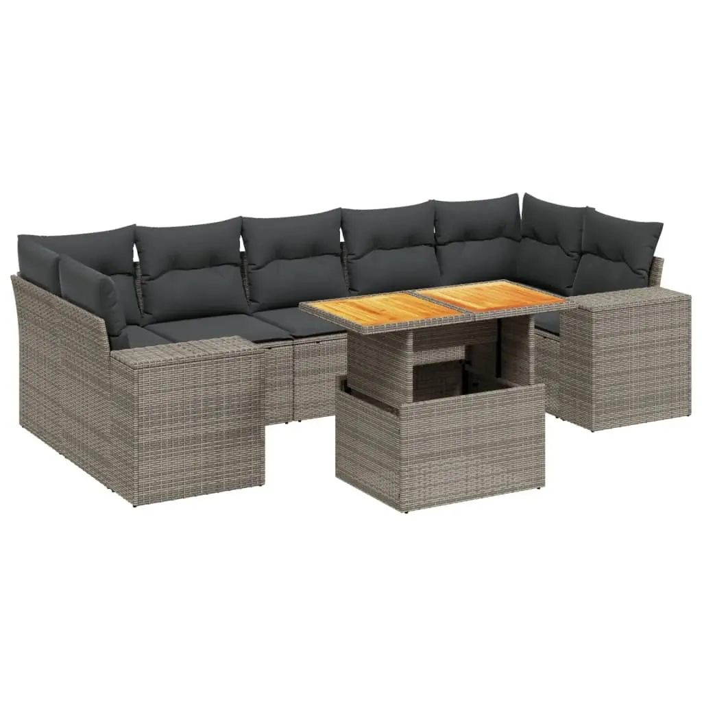 8 Piece Garden Sofa Set Grey Poly Rattan Outdoor Furniture with Cushions