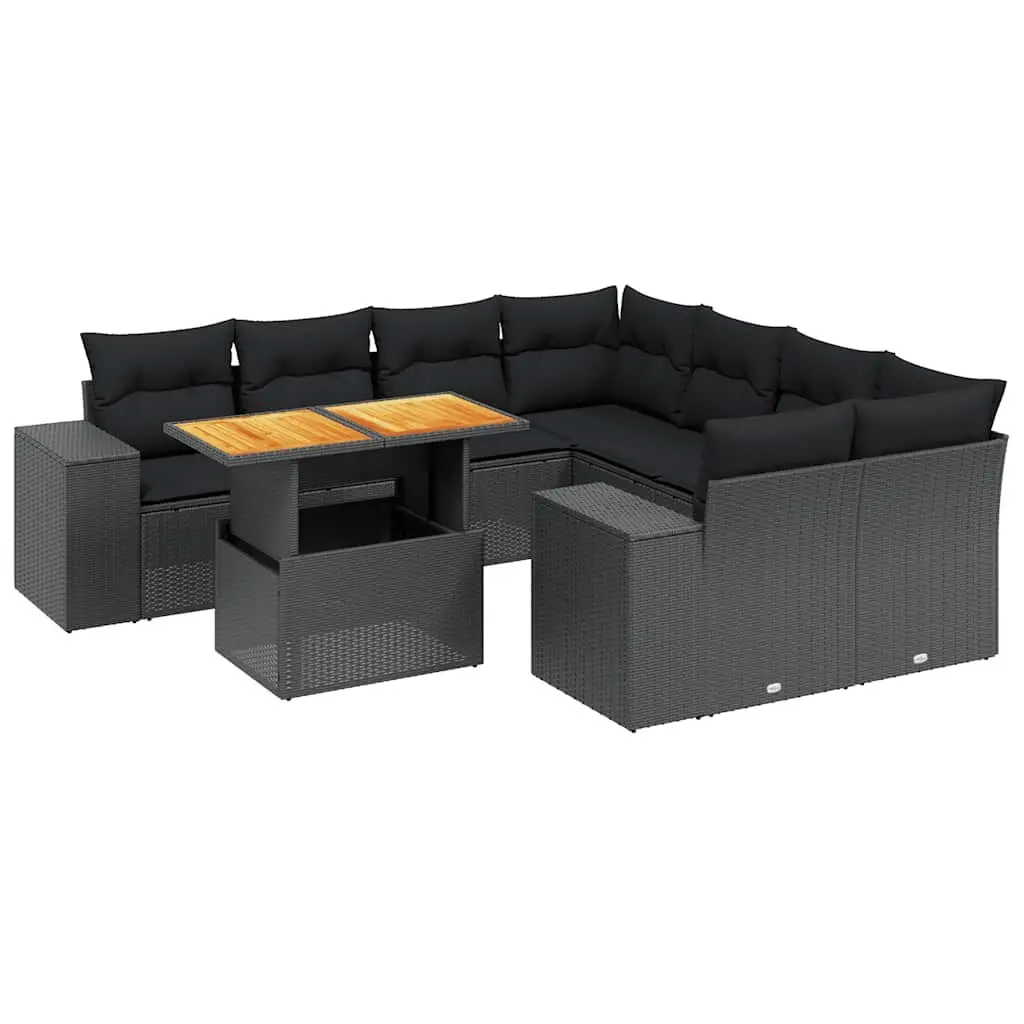 9 Piece Black Rattan Garden Sofa Set