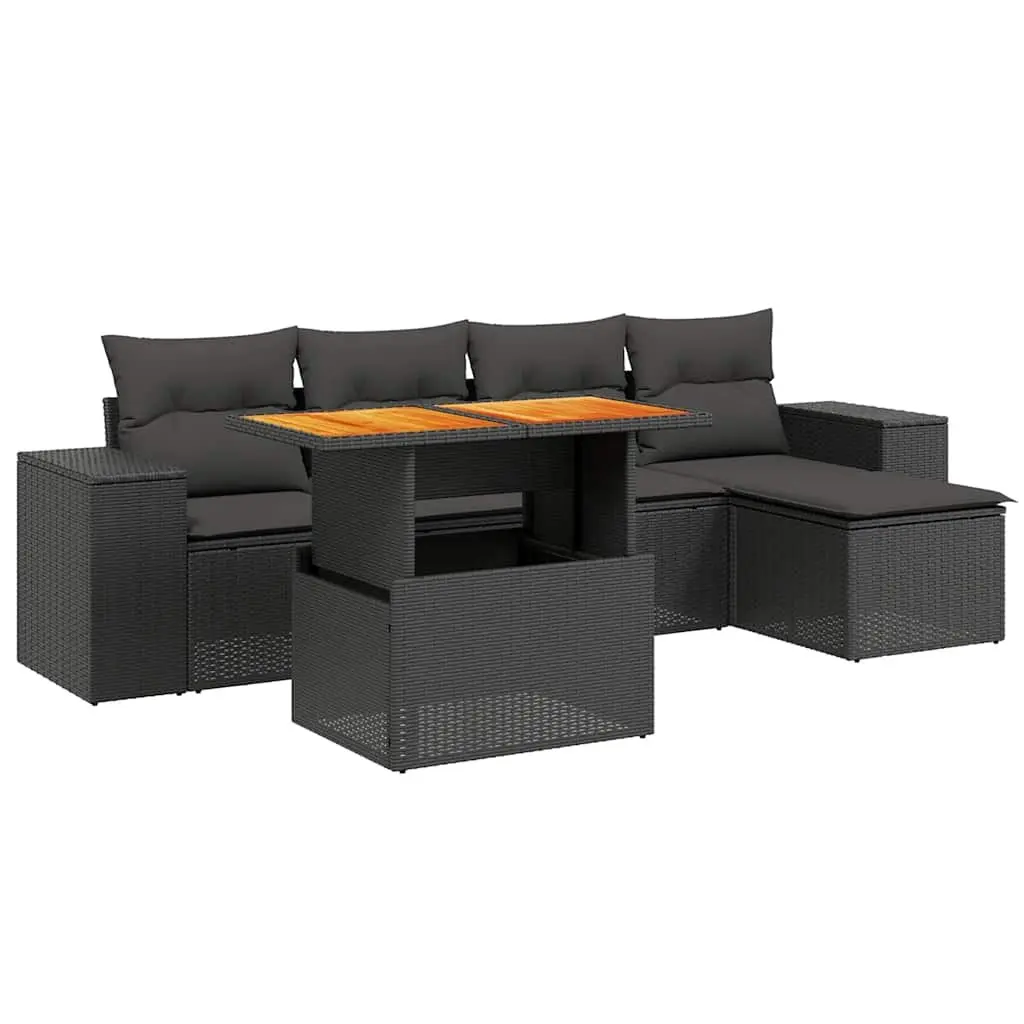 Garden Sofa Set 6 Piece Outdoor Furniture Patio Black Poly Rattan Modular