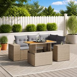 Garden Sofa Set 5 Piece Outdoor Furniture Patio Lounge Beige Poly Rattan Modular