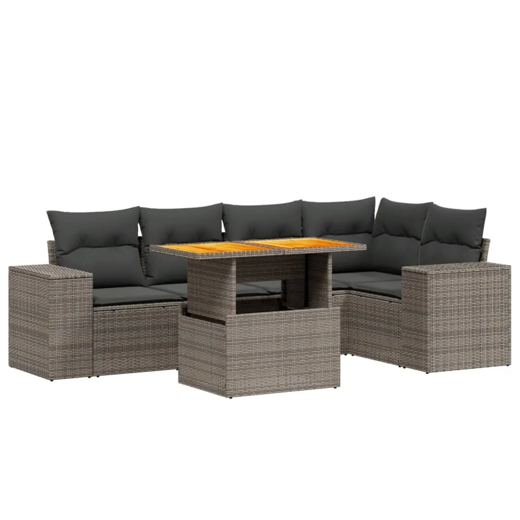 Garden Sofa Set 6 Piece Outdoor Furniture Grey Poly Rattan Modular Patio Lounge