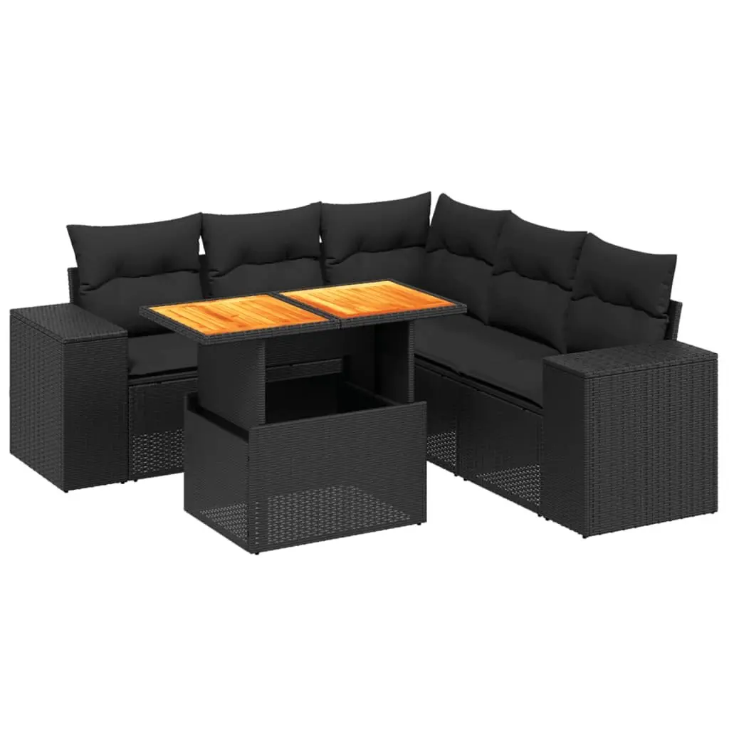 Garden Sofa Set 6 Piece Outdoor Furniture with Cushions Black Poly Rattan Patio