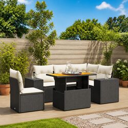 Garden Sofa Set 6 Piece Outdoor Furniture Patio Black Poly Rattan Modular