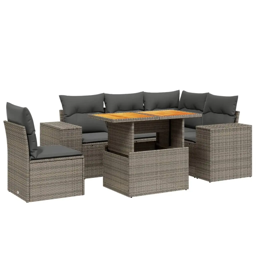 Outdoor Furniture 6 Piece Grey Modular Sofa Set with Removable Cushions and Adjustable Table