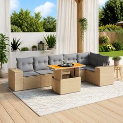 Garden Sofa Set 7 Piece Outdoor Furniture Patio Sectional Beige with Cushions