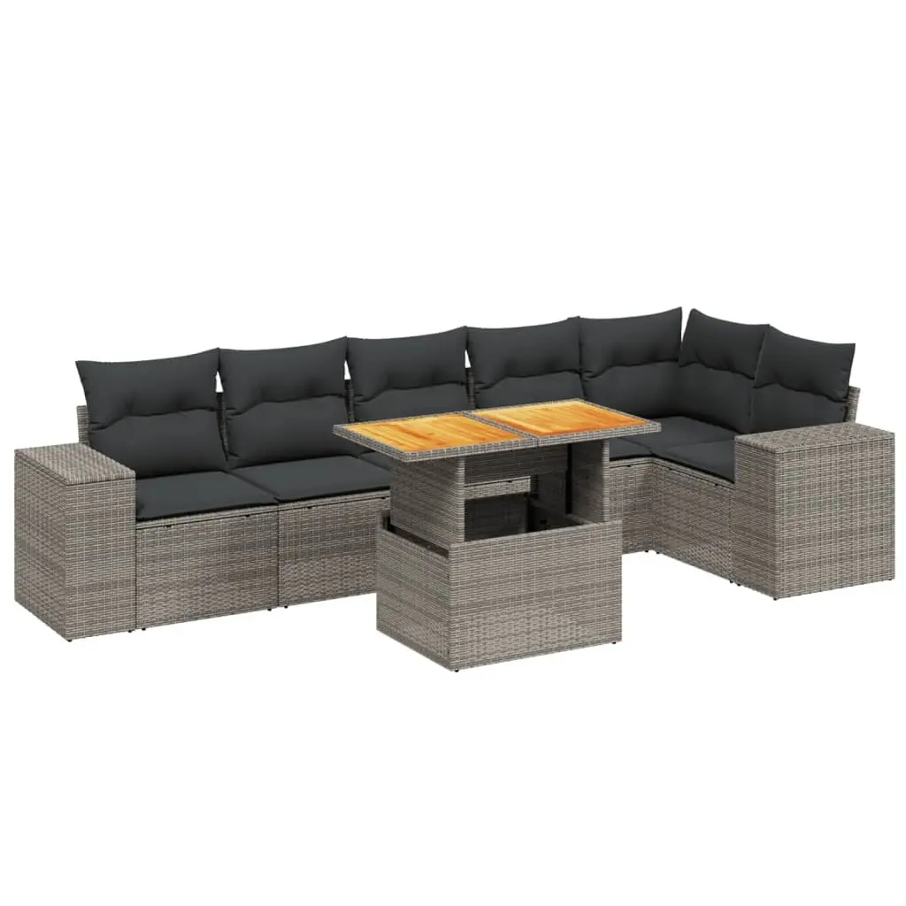 7 Piece Garden Sofa Set Outdoor Furniture Grey Poly Rattan with Cushions Patio