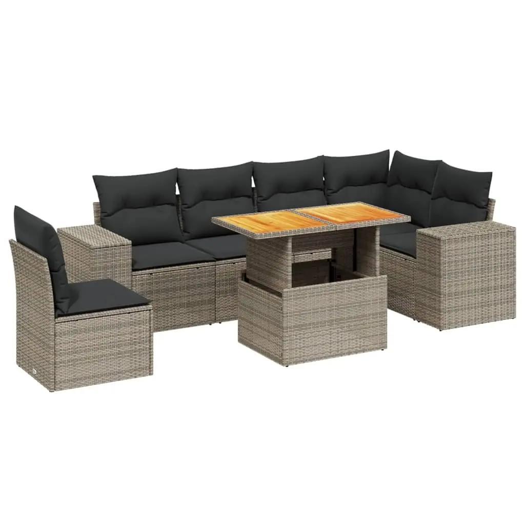 Garden Sofa Set 7 Piece Outdoor Furniture Grey Poly Rattan Patio Lounge Modular