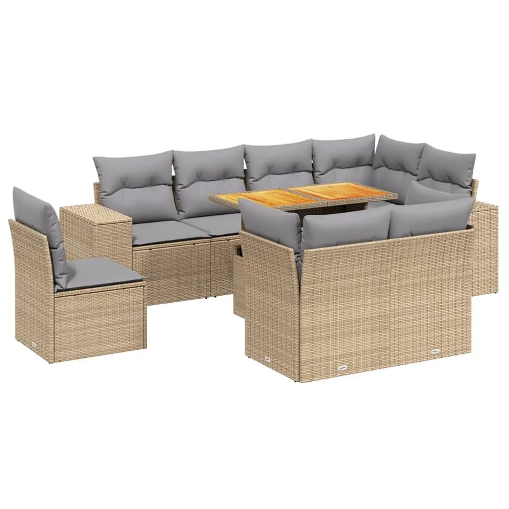 9 Piece Outdoor Furniture Sofa Set Beige Modular PE Rattan with Cushions