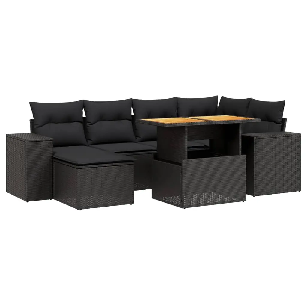 Garden Sofa Set 7 Piece Outdoor Furniture Black Poly Rattan with Cushions Patio