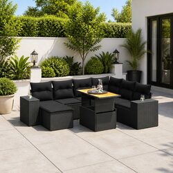 Garden Sofa Set 8 Piece Black Poly Rattan Outdoor Furniture Patio Cushions