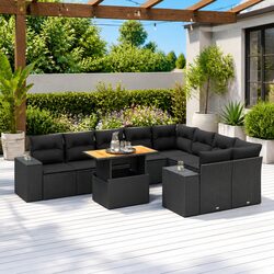 Welcoming 10-Piece Garden Sofa Set with Black Rattan