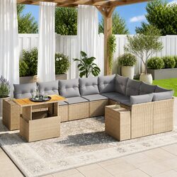 Garden Sofa Set 10 Piece Outdoor Furniture Beige Poly Rattan Patio Lounge