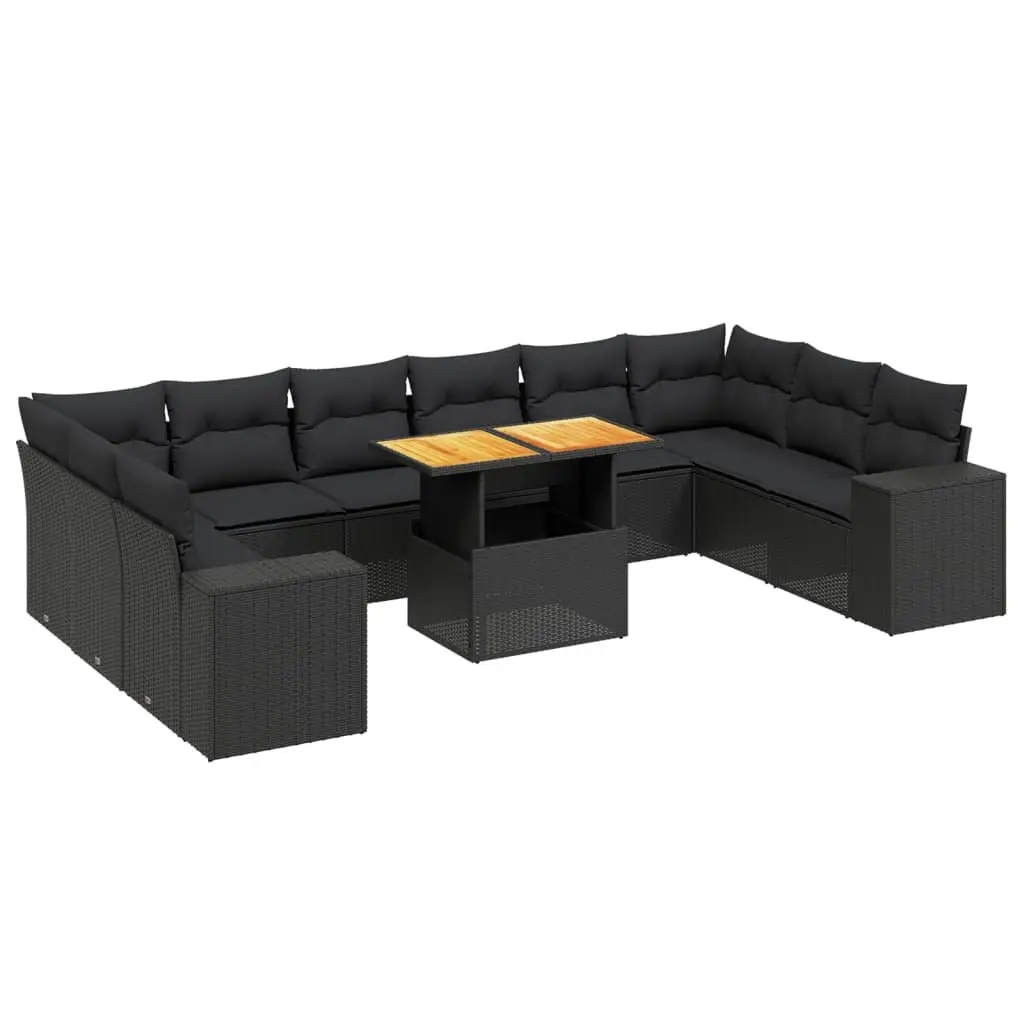 Garden Sofa Set 11 Piece Outdoor Furniture Black Poly Rattan