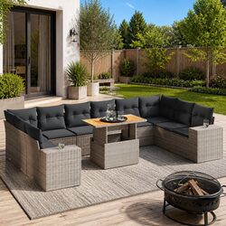 Garden Sofa Set 11 Piece Outdoor Furniture Grey Poly Rattan Modular Patio Lounge