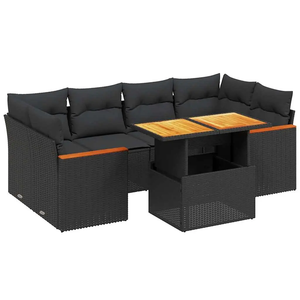 Garden Sofa Set 7 Piece Outdoor Furniture Black Poly Rattan Cushions