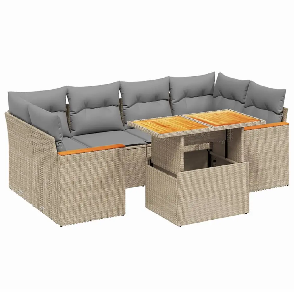 7 Piece Outdoor Garden Sofa Set Adjustable Dining Table Beige PE Rattan