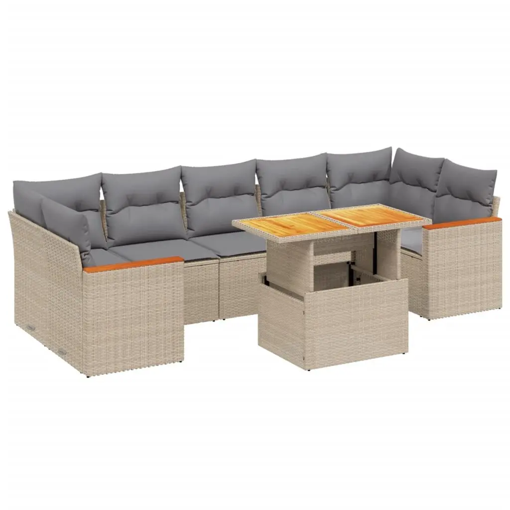 8 Piece Garden Sofa Set with Cushions Beige Outdoor Furniture Patio Rattan