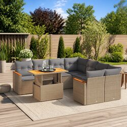 Garden Sofa Set 9 Piece Outdoor Furniture Beige Poly Rattan Patio Lounge Seating