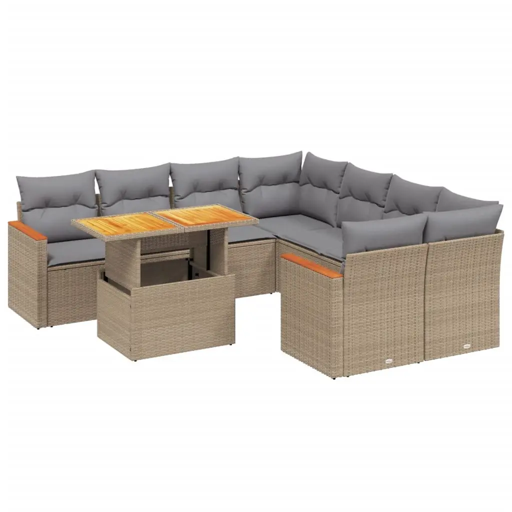 9 Piece Modular Outdoor Sofa Set Beige PE Rattan with Cushions for Patio Lounge