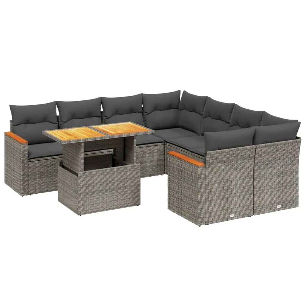 Garden Sofa Set 9 Piece Outdoor Furniture Patio Grey Modular Rattan Cushions