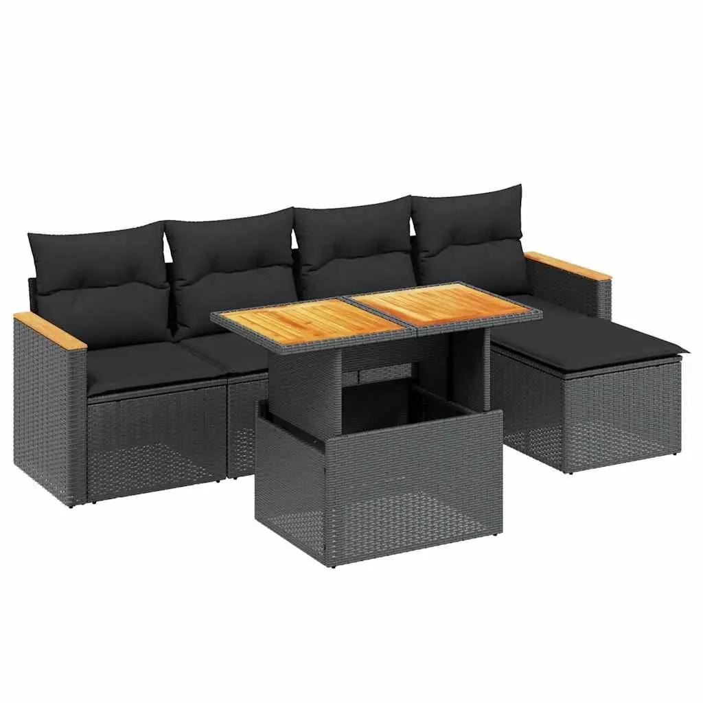6 Piece Garden Sofa Set Outdoor Furniture with Cushions Black Poly Rattan Patio