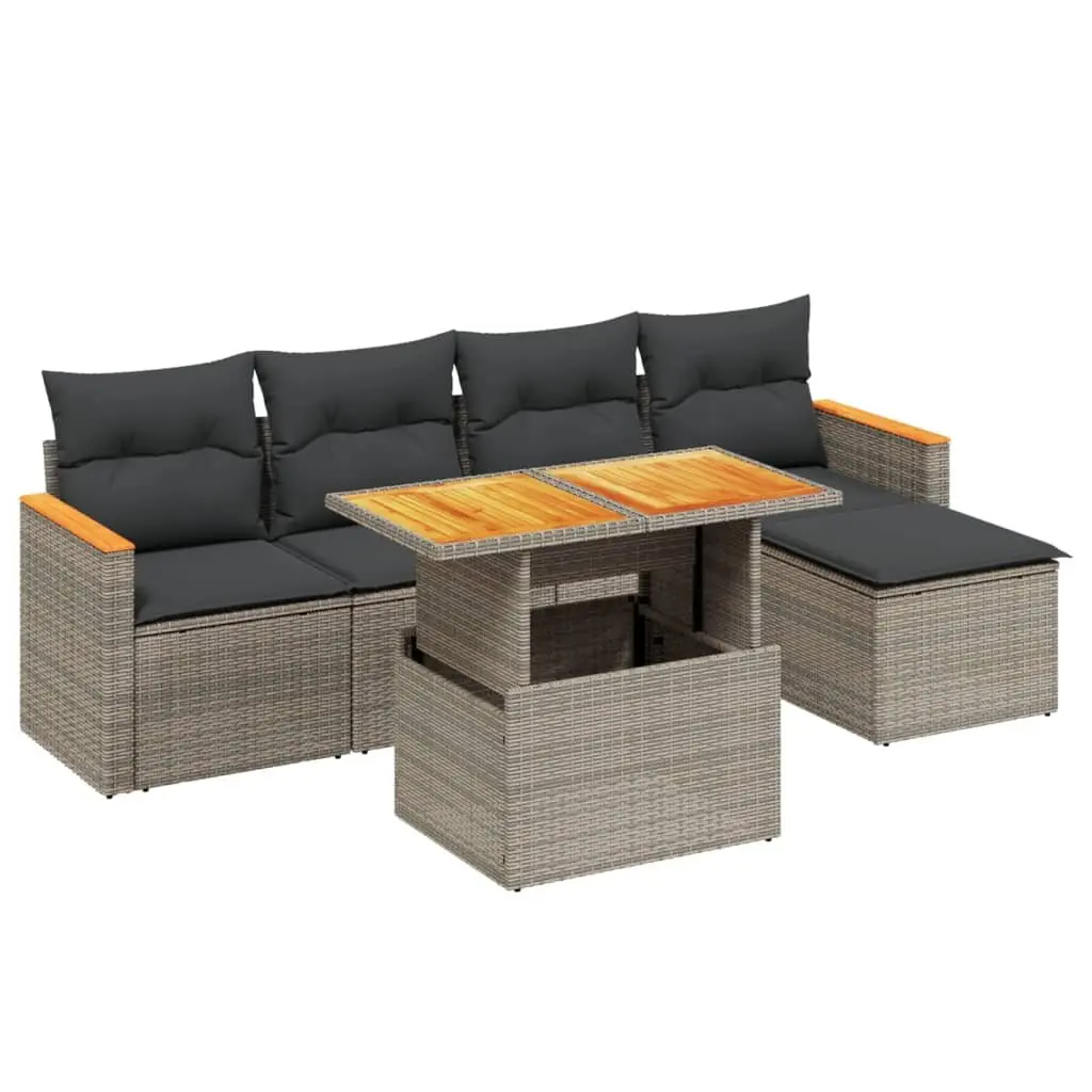 Garden Sofa Set Grey PE Rattan 6 Piece Outdoor Furniture