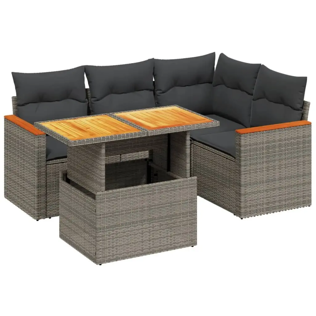 5 Piece Garden Sofa Set Grey PE Rattan Adjustable Table Outdoor Furniture