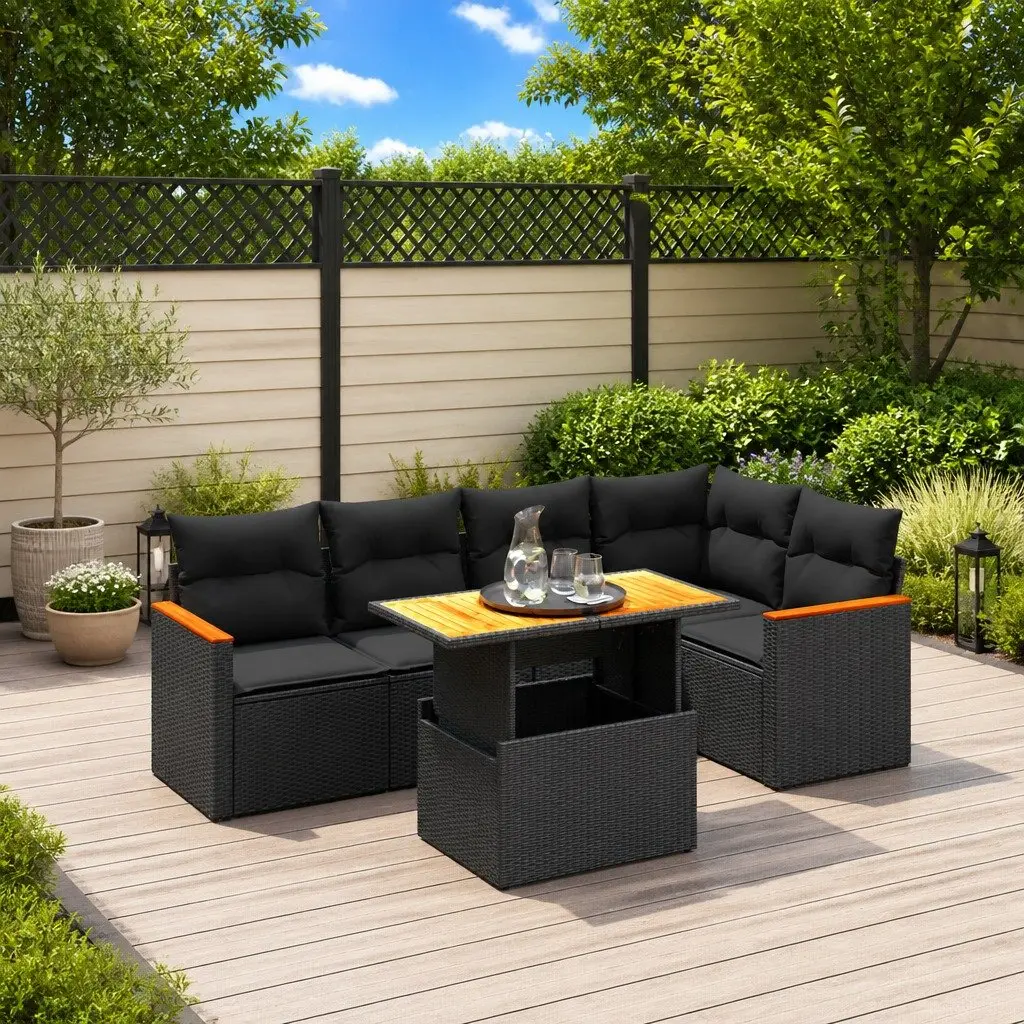 Garden Sofa Set Modular Black PE Rattan 6 Piece