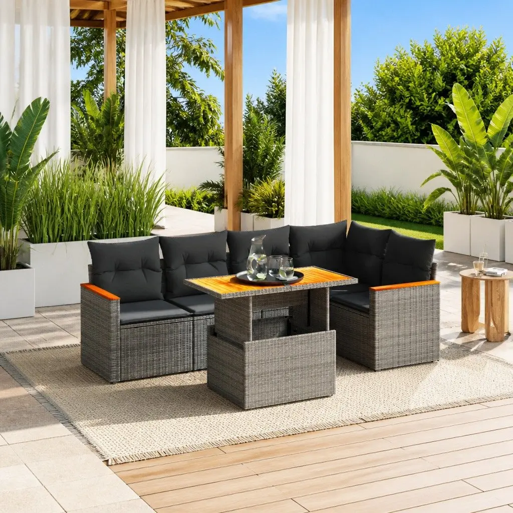 Garden Sofa Set 6 Piece Outdoor Furniture Grey Poly Rattan Modular Patio Lounge