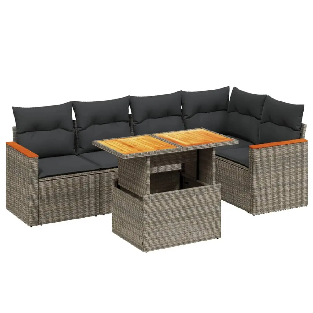 Garden Sofa Set 6 Piece Outdoor Furniture Grey Poly Rattan Modular Patio Lounge