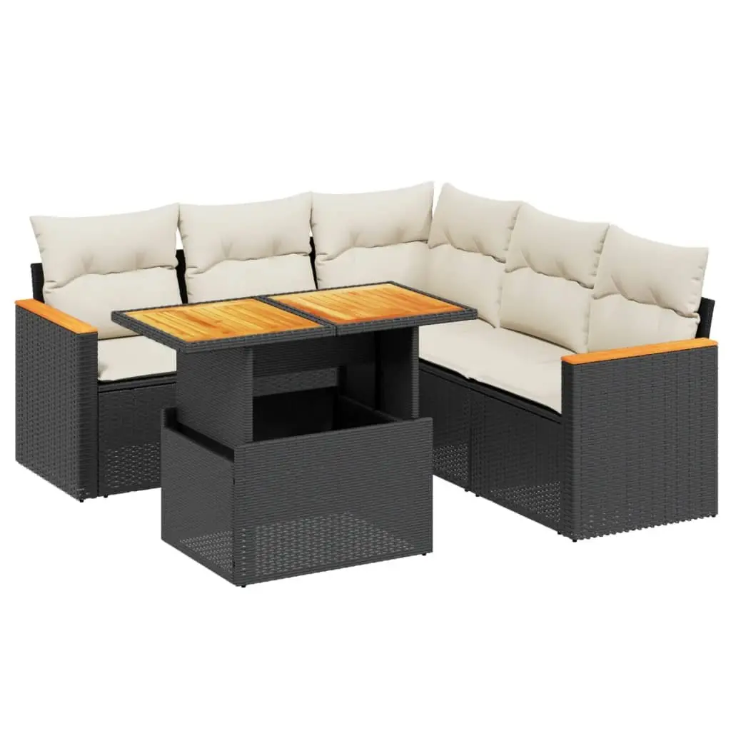 Garden Sofa Set 6 Piece Outdoor Patio Furniture Black Poly Rattan with Cushions
