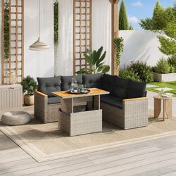Garden Sofa Set 6 Piece Outdoor Furniture Grey Poly Rattan with Cushions Patio
