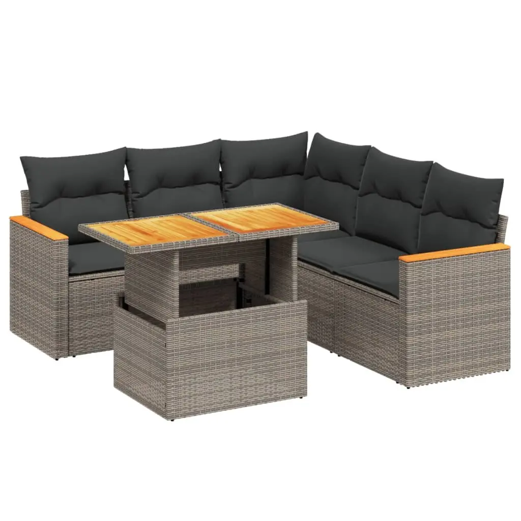 Garden Sofa Set 6 Piece Outdoor Furniture Grey Poly Rattan with Cushions Patio
