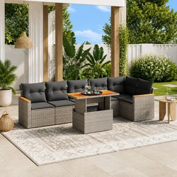 7 Piece Garden Sofa Set Grey Poly Rattan Outdoor Furniture Patio Lounge Cushions
