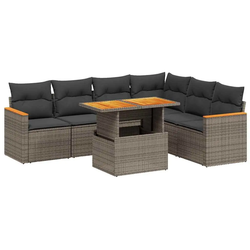 Garden Sofa Set 7 Pieces Grey Poly Rattan Outdoor with Adjustable Dining Table