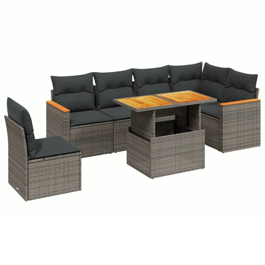 7 Piece Garden Sofa Set Modular Outdoor Furniture Grey PE Rattan with Cushions