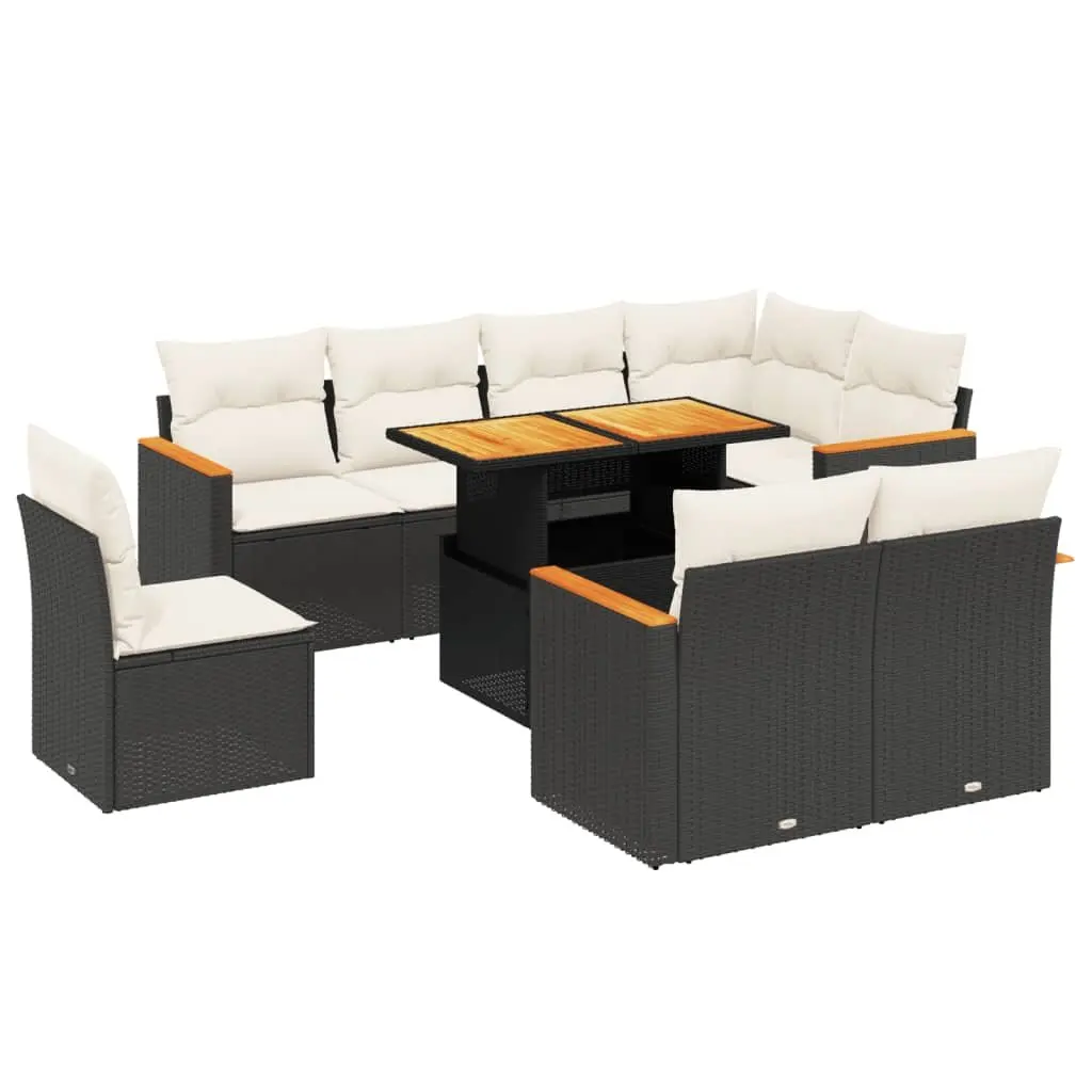 Garden Sofa Set 9 Piece Outdoor Furniture Patio with Cushions Black Poly Rattan