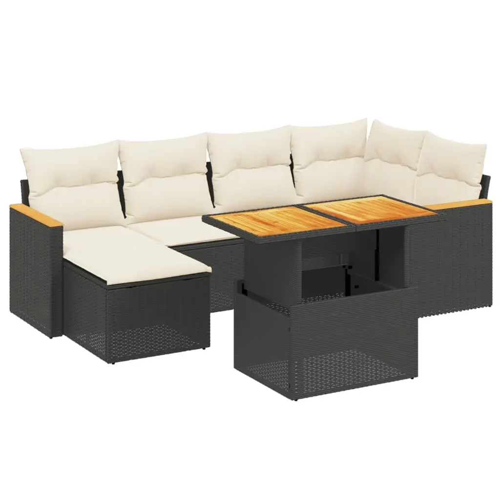7 Piece Garden Sofa Set Adjustable Outdoor Patio Furniture Black PE Rattan