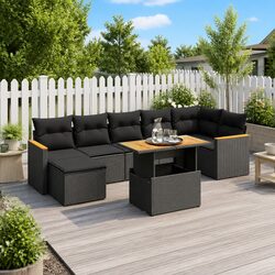 Friendly 8-Piece Black Rattan Garden Sofa Set