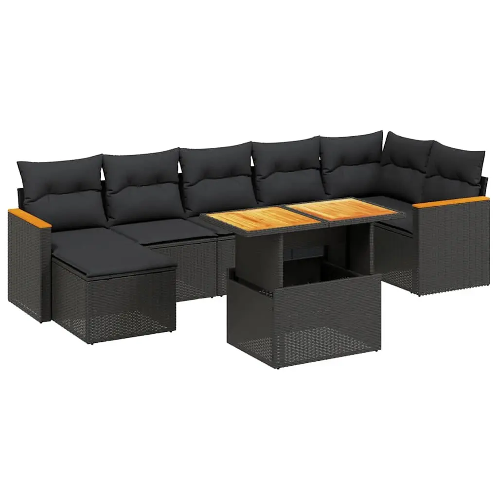 Garden Sofa Set 8 Piece Outdoor Furniture Black Poly Rattan Modular Patio Lounge