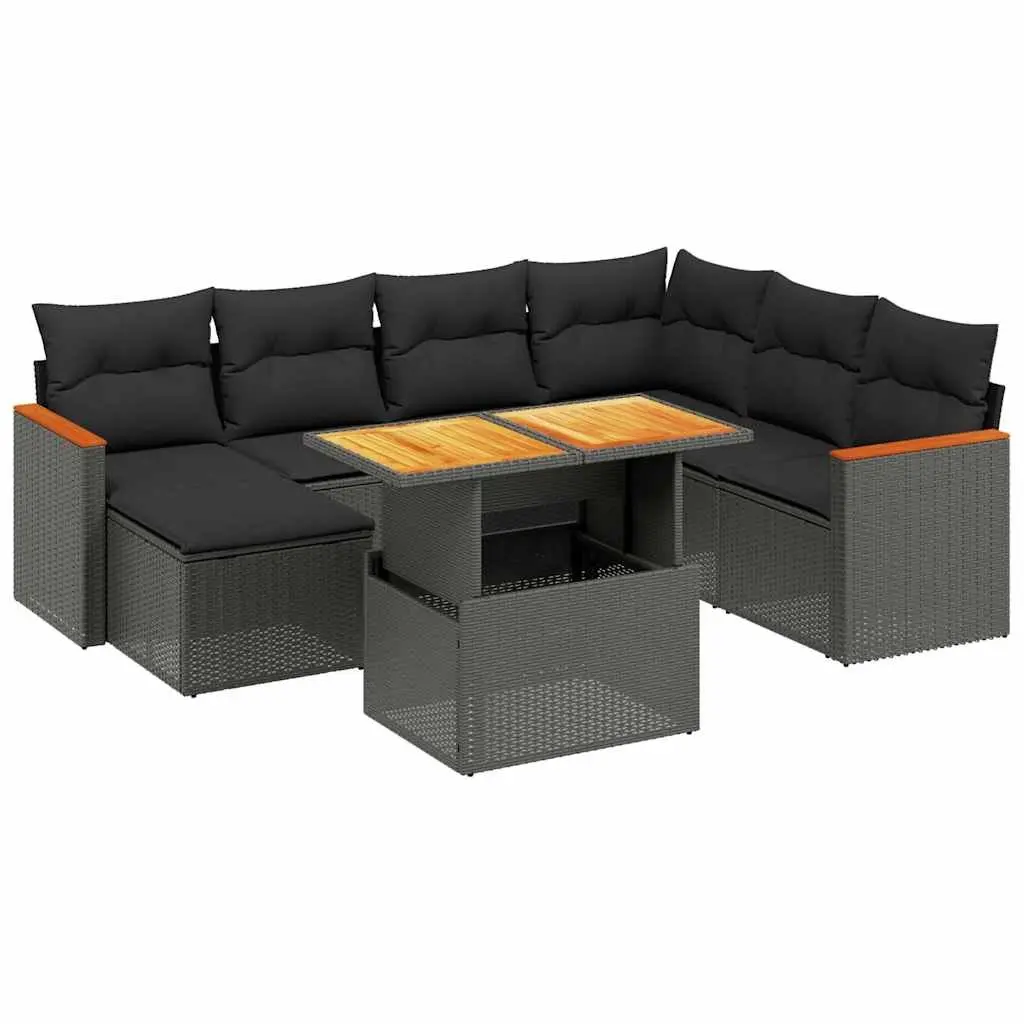 Garden Sofa Set 8 Piece Outdoor Furniture Black Poly Rattan with Cushions Patio