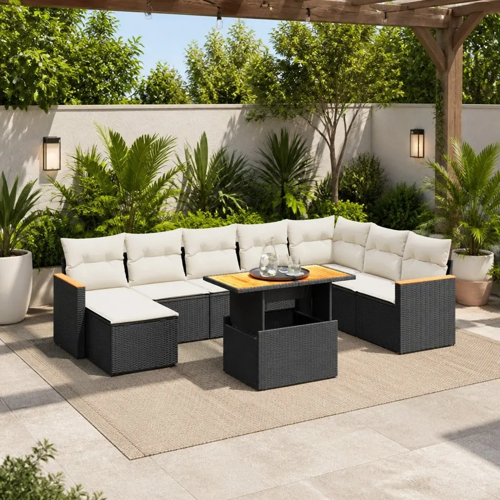 9 Piece Modular Outdoor Sofa Set Adjustable Black Rattan Furniture Garden Lounge