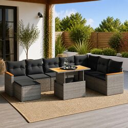 9 Piece Garden Sofa Set Outdoor Furniture Grey Poly Rattan with Cushions Modular
