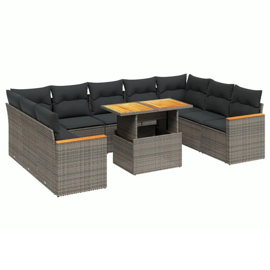 Garden Sofa Set 10 Piece Outdoor Furniture Patio Seating Grey Poly Rattan