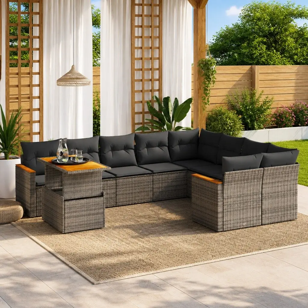 Garden Sofa Set 10 Piece Outdoor Furniture Grey Poly Rattan Modular Patio