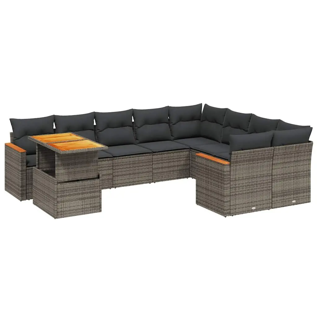 Garden Sofa Set 10 Piece Outdoor Furniture Grey Poly Rattan Modular Patio
