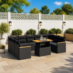 Garden Sofa Set 11 Piece Outdoor Furniture Patio Sectional with Cushions Black