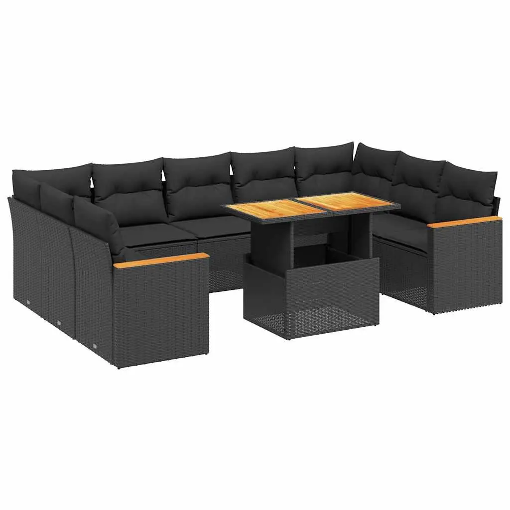 Garden Sofa Set 11 Piece Outdoor Furniture Patio Sectional with Cushions Black