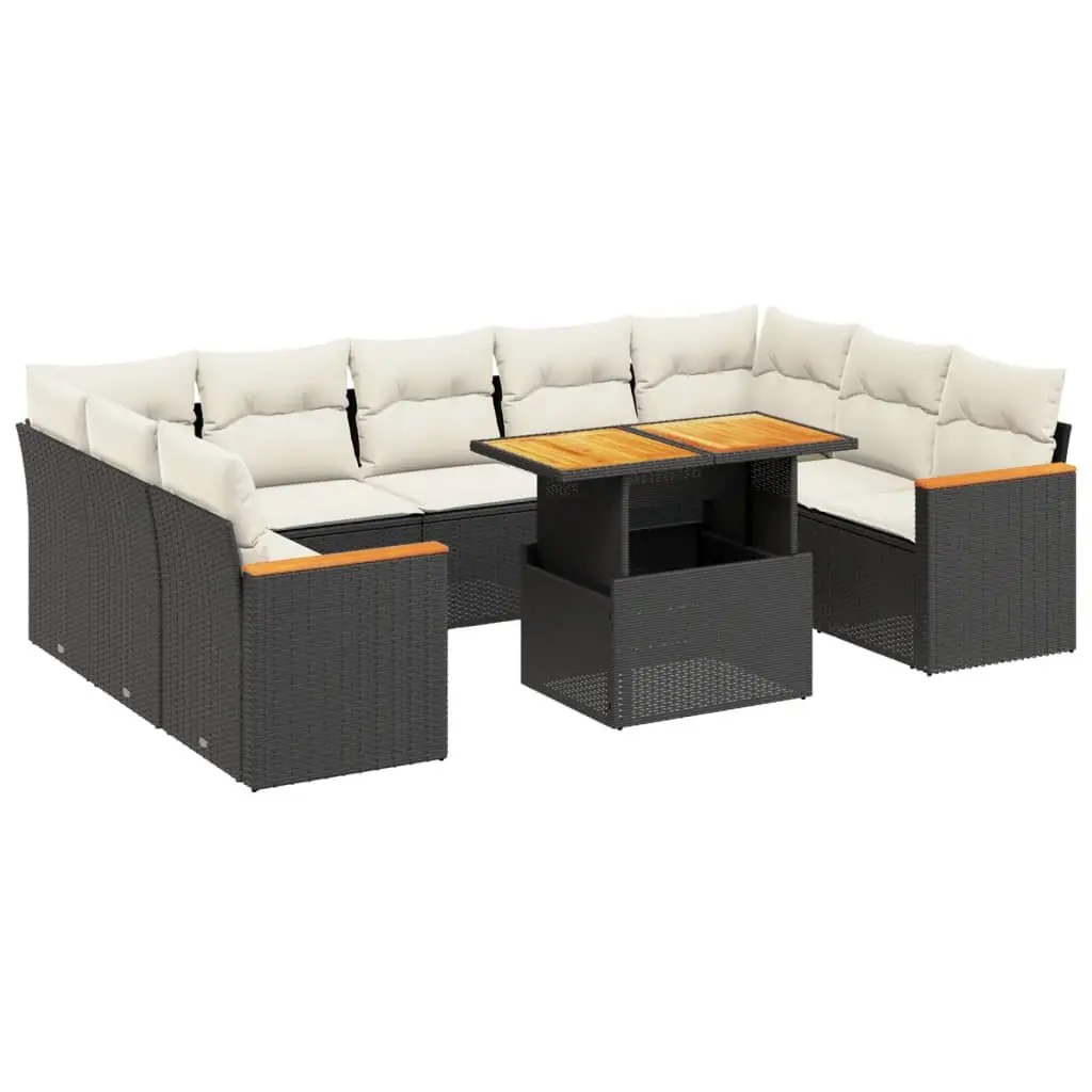 Garden Sofa Set 11 Piece Outdoor Furniture Black Poly Rattan Modular Patio
